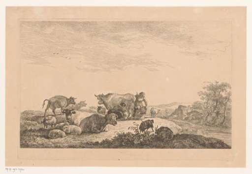 Two Milkmaids Milking Cows in the Pasture