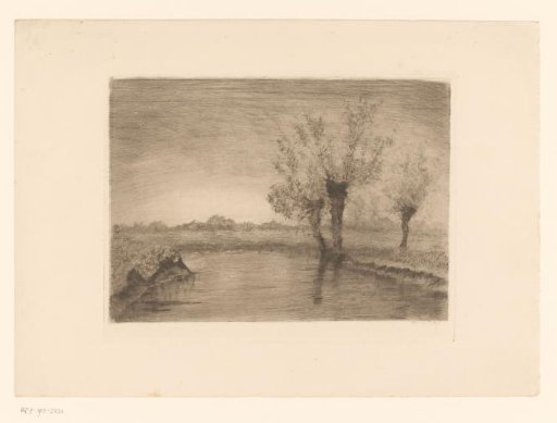 Landscape with three willows along a stream