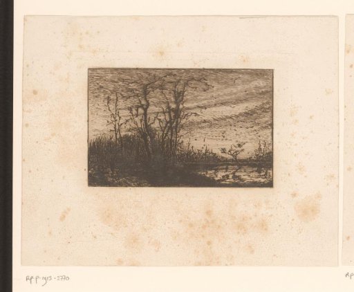 Evening landscape with figure along a pond