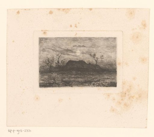 Landscape with farm in moonlight