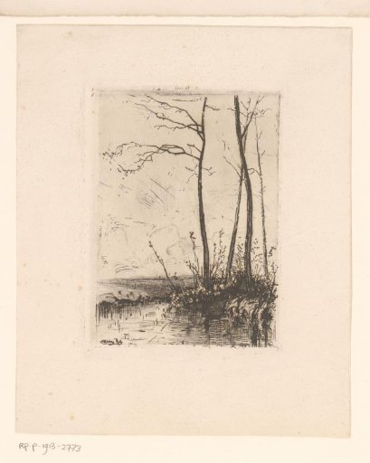 Landscape with bare trees by a ditch