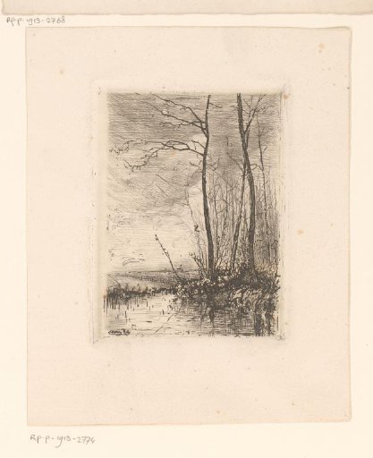 Landscape with bare trees by a ditch