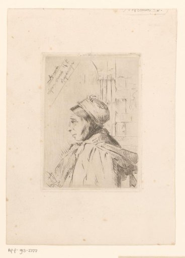 Female half-figure with cap and cape