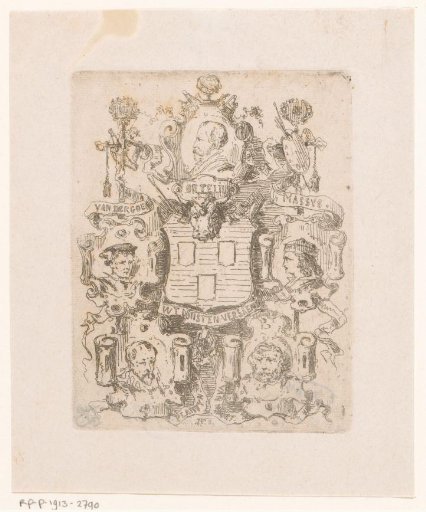 Coat of arms of the Guild of Saint Luke with five portraits around it