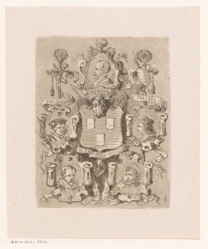 Coat of arms of the Guild of Saint Luke with five portraits around it