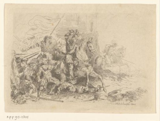 Battle scene with a mounted rider