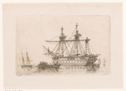 Warship with three masts