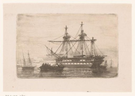 Warship with three masts