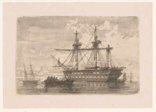 Warship with three masts