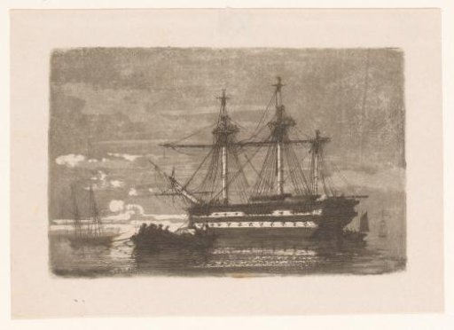 Warship with three masts