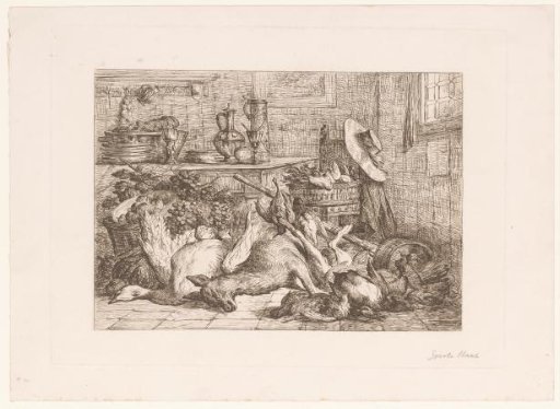 Still life with game, fruit and tableware