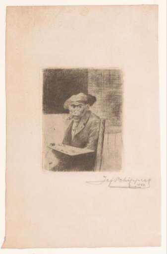Monkey dressed as a painter with palette and beret