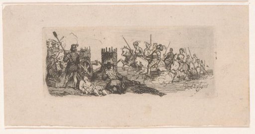 Knights on Horseback Storming Gabions by a Cannon
