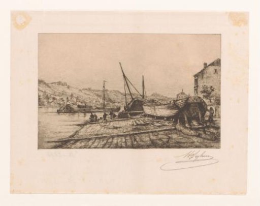Moored sailing ships in a harbour