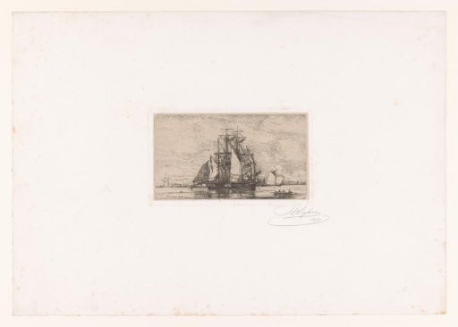 Two sailing ships at anchor on the roadstead