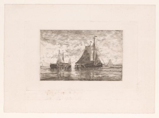 Sailing ships at sea at twilight