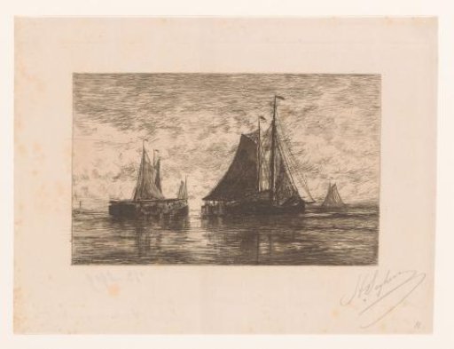 Sailing ships at sea at twilight