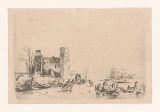 Skaters by a castle