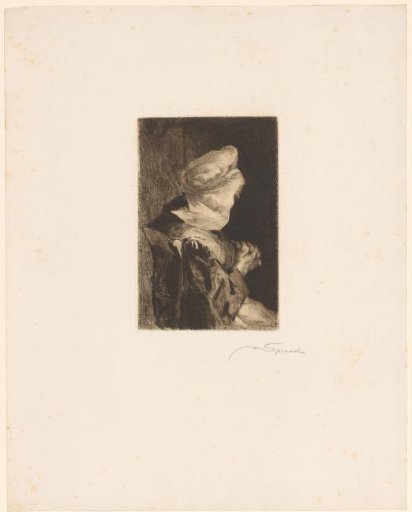 Praying woman in a chair