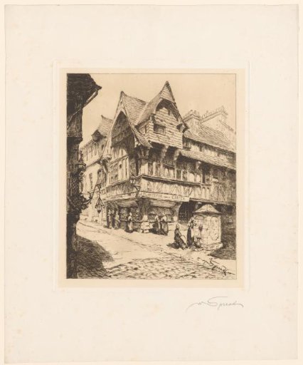 Women drawing water on a square with a shop and café