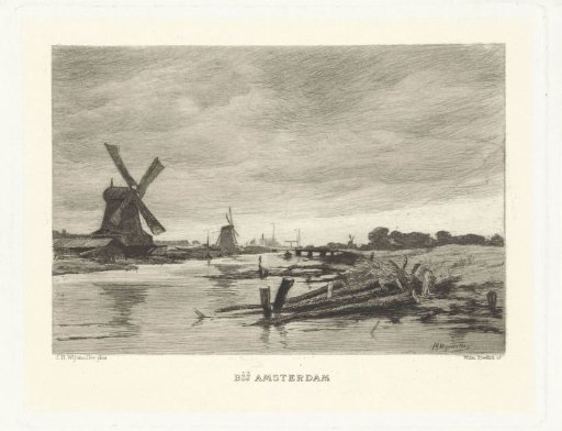 Landscape with mills along a canal