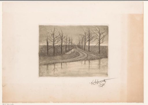 Landscape with an Avenue of Bare Trees by a Canal