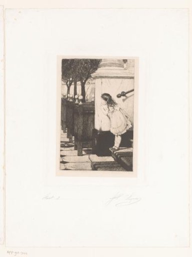 Girl Looking Curiously Around The Corner Of A Staircase