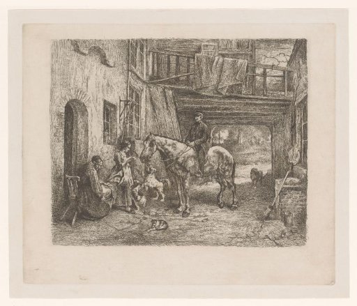 Courtyard With A Man On Horseback Delivering A Letter To A Young Woman
