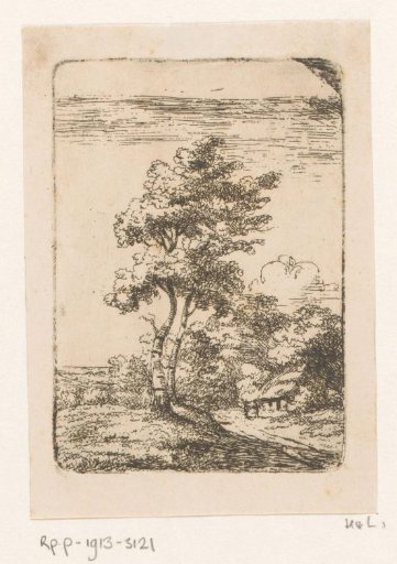 Landscape with two trees and a house