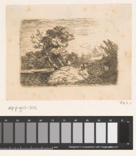 Landscape with two figures on a country road