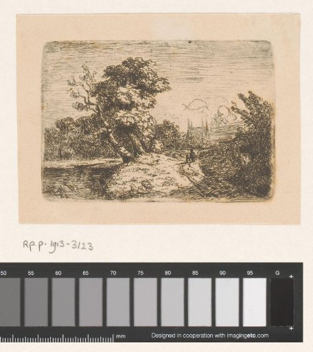 Landscape with two figures on a country road