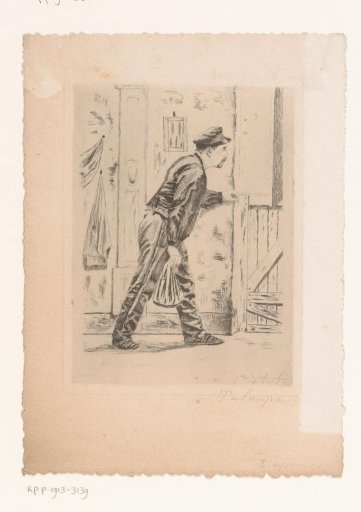 Man with Cap by a Half-Open Farmhouse Door