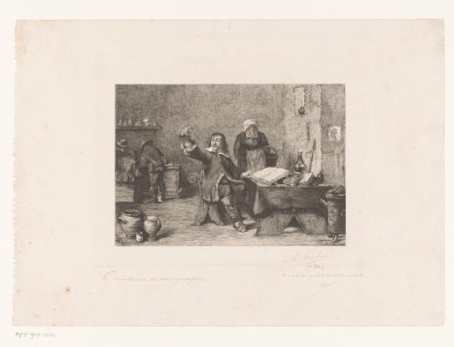 Village physician examines a bottle of urine