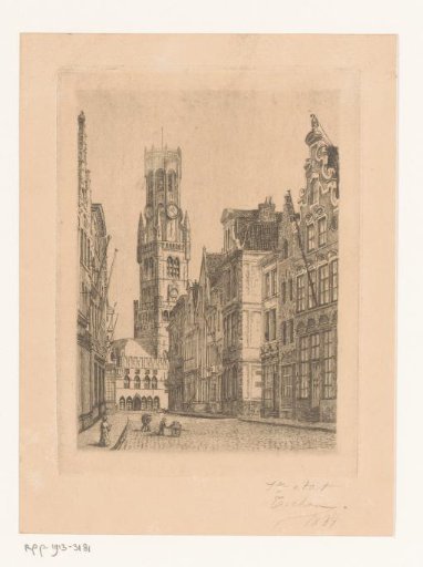 View of the Rue Flamande and the Belfry in Bruges