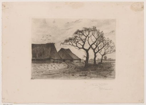 Winter Landscape with Farmhouse and Three Trees