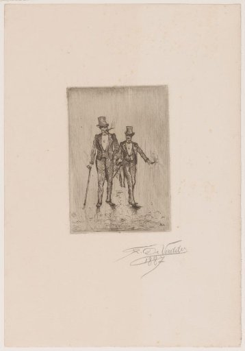 Two Men in Frock Coats with Walking Stick and Cigar