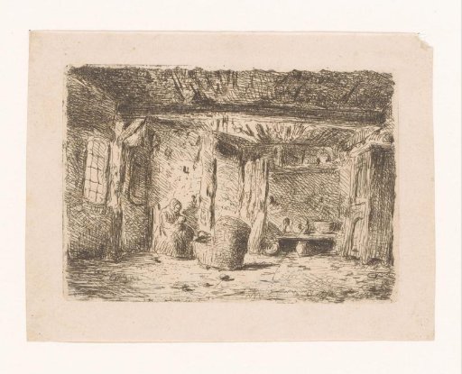 Interior with woman by a cradle