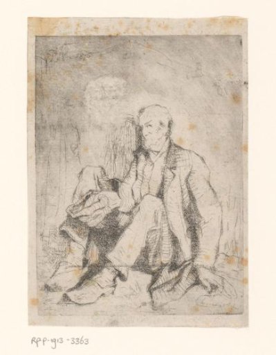 Old man with a hat seated on the ground