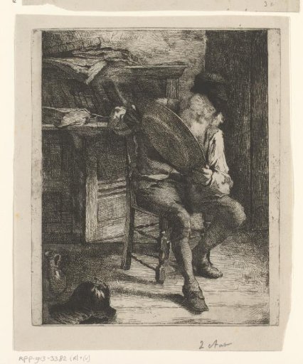 Old man examining a scale