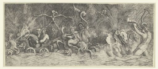Sea gods on a triumphal chariot drawn by fabulous beasts