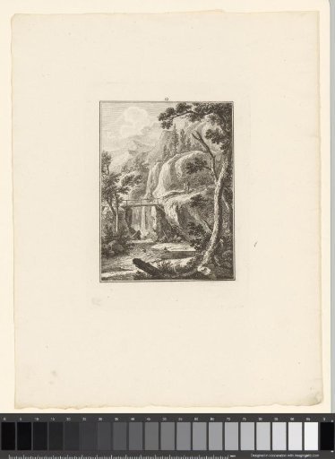 Landscape with a bridge over a waterfall
