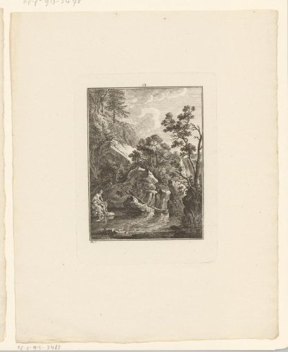 Landscape with a forest lake and a bathing woman