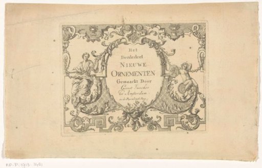 Cartouche with title flanked by a woman and a putto