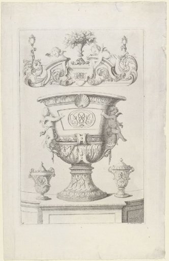Garden vase with monograms and putti