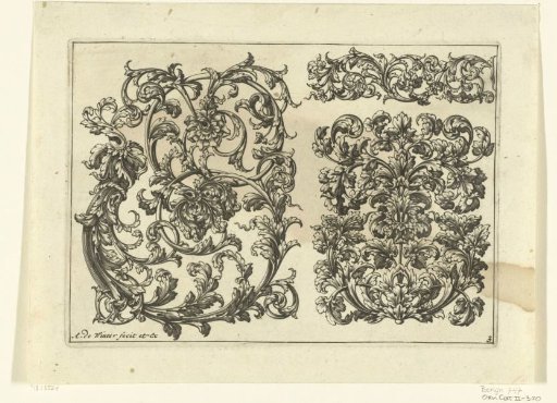 Two vertical motifs and a narrow frieze of leafy vines