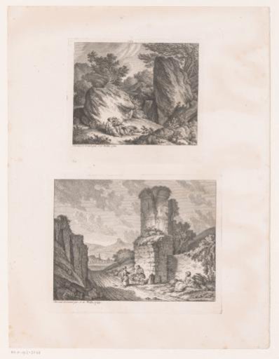 Hunter with a Young Woman in a Landscape and a Beggar by a Ruin