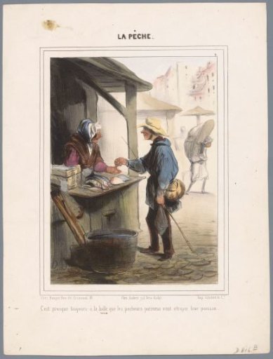 Fisherman buys fish in the market hall