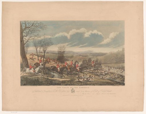 Horsemen and dogs hunting a roe deer