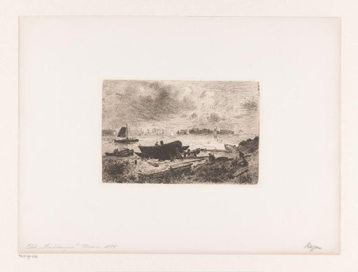 River landscape with shipyard