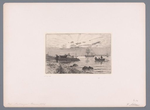 Coastal landscape with sailing and fishing boat